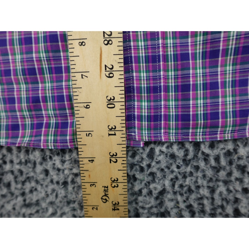 Faconnable Mens Plaid Button Down Shirt Large Purple Green White Long Sleeve L - Picture 8 of 13